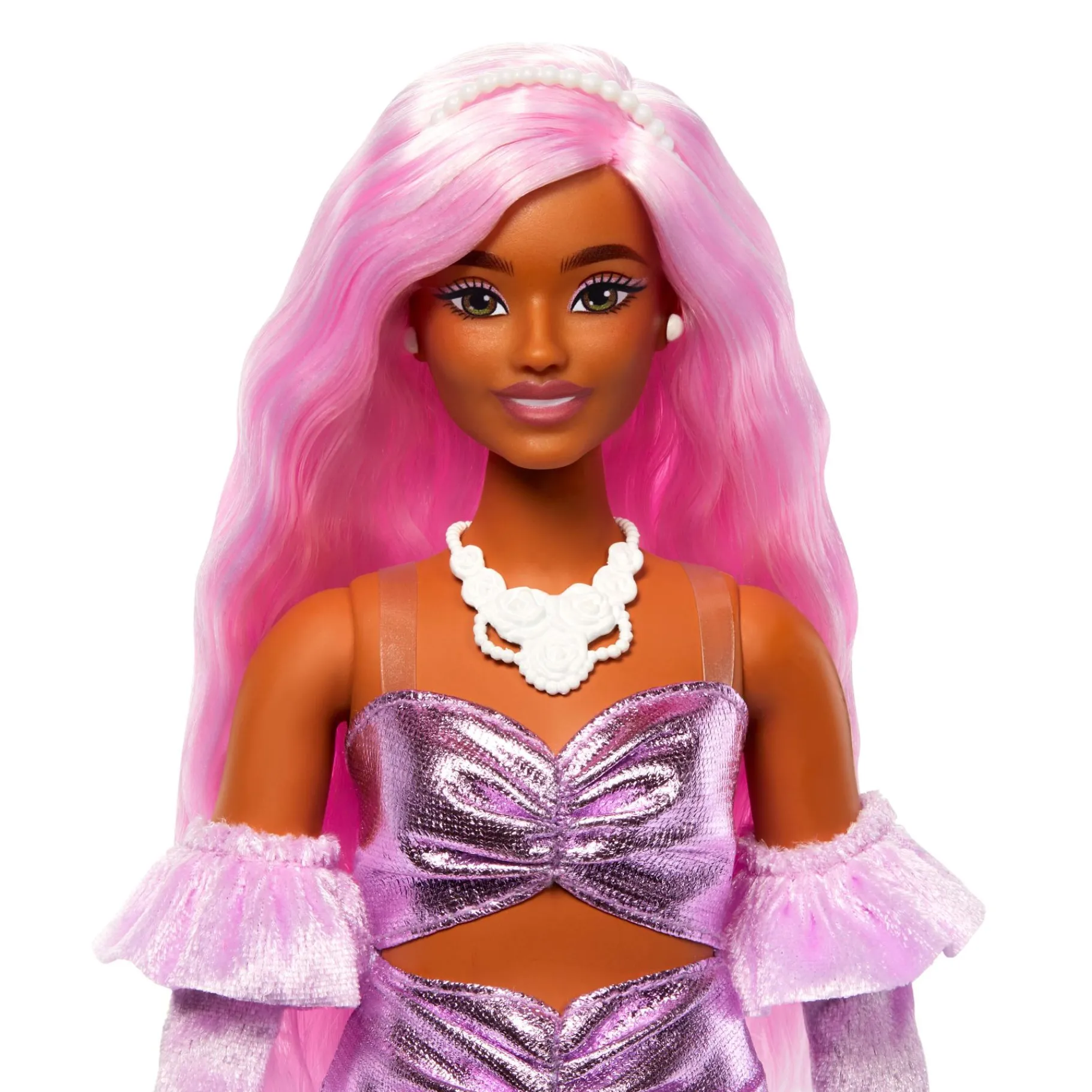 Tienerpoppen|Meisjes> Barbie Fashionsta pop deluxe+metallic roze haar