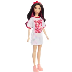 Meisjes|Tienerpoppen></noscript> Barbie pop fashionista witte jurk donker haar