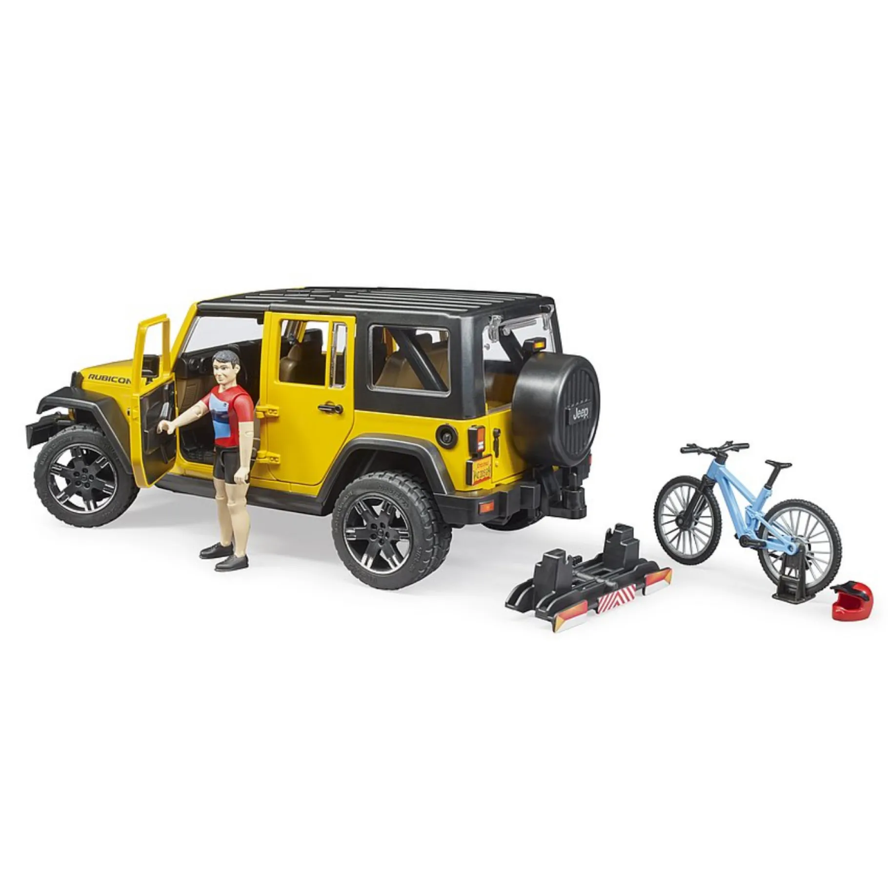 Auto's|Jongens>Bruder Auto Jeep Geel Met Mountainbiker