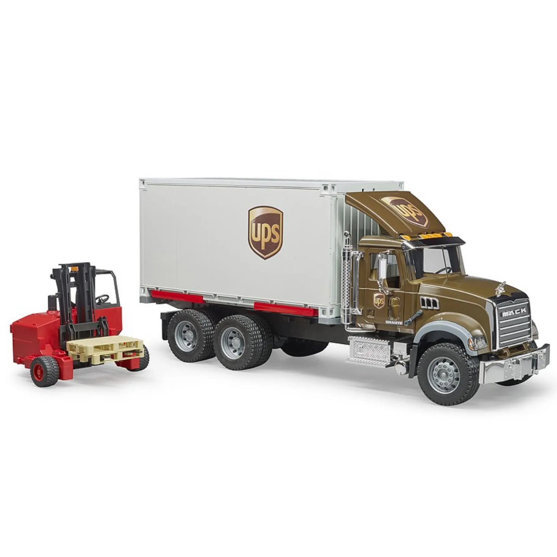 Voertuigen|Jongens>Bruder Auto Vrachtwagen MACK UPS Met Heftruck