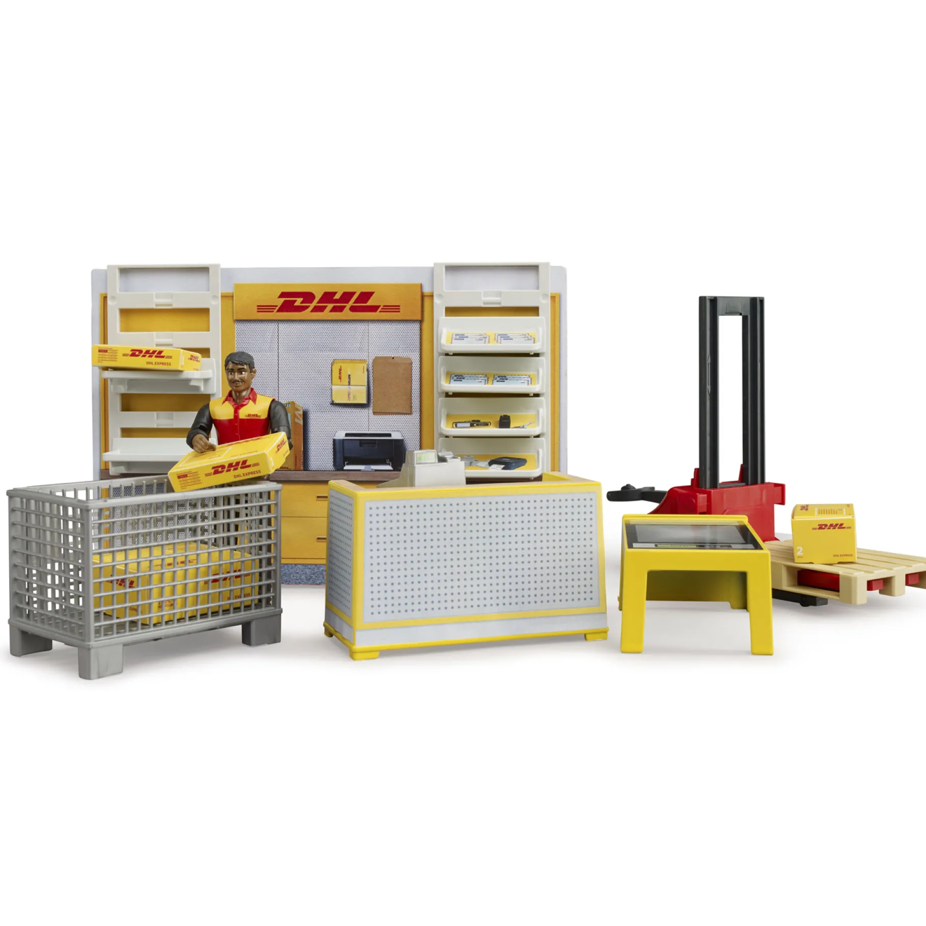 Speelsets|Jongens>Bruder DHL Pakketdienst met Palletwagen + Figuur