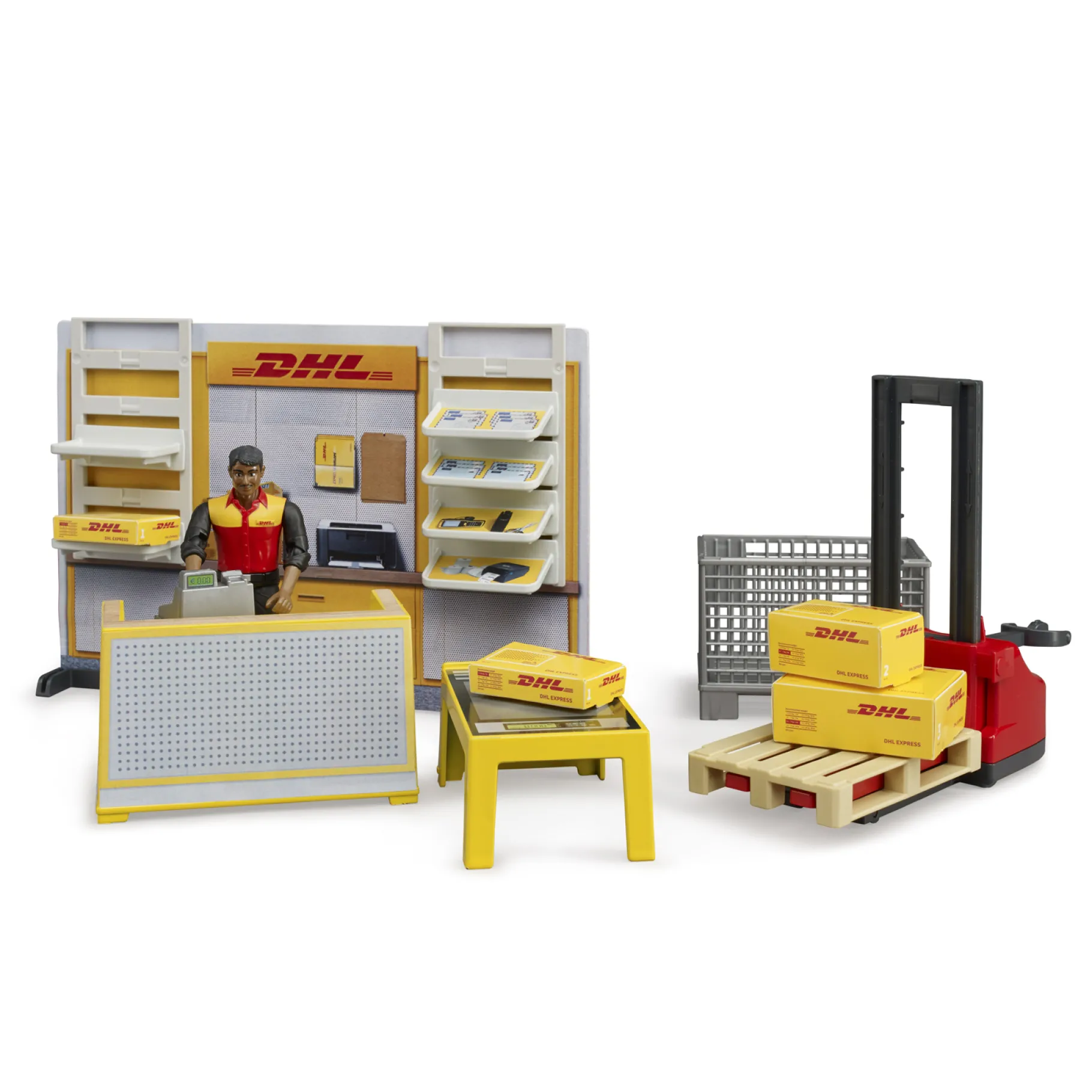 Speelsets|Jongens>Bruder DHL Pakketdienst met Palletwagen + Figuur