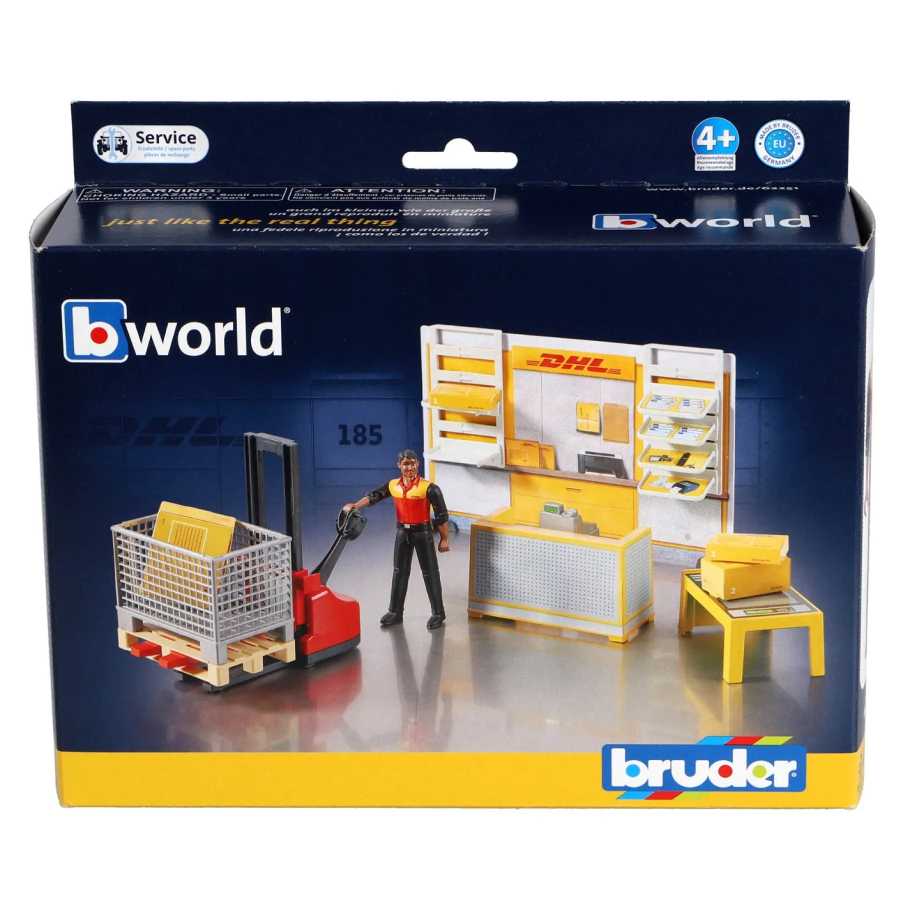 Speelsets|Jongens>Bruder DHL Pakketdienst met Palletwagen + Figuur