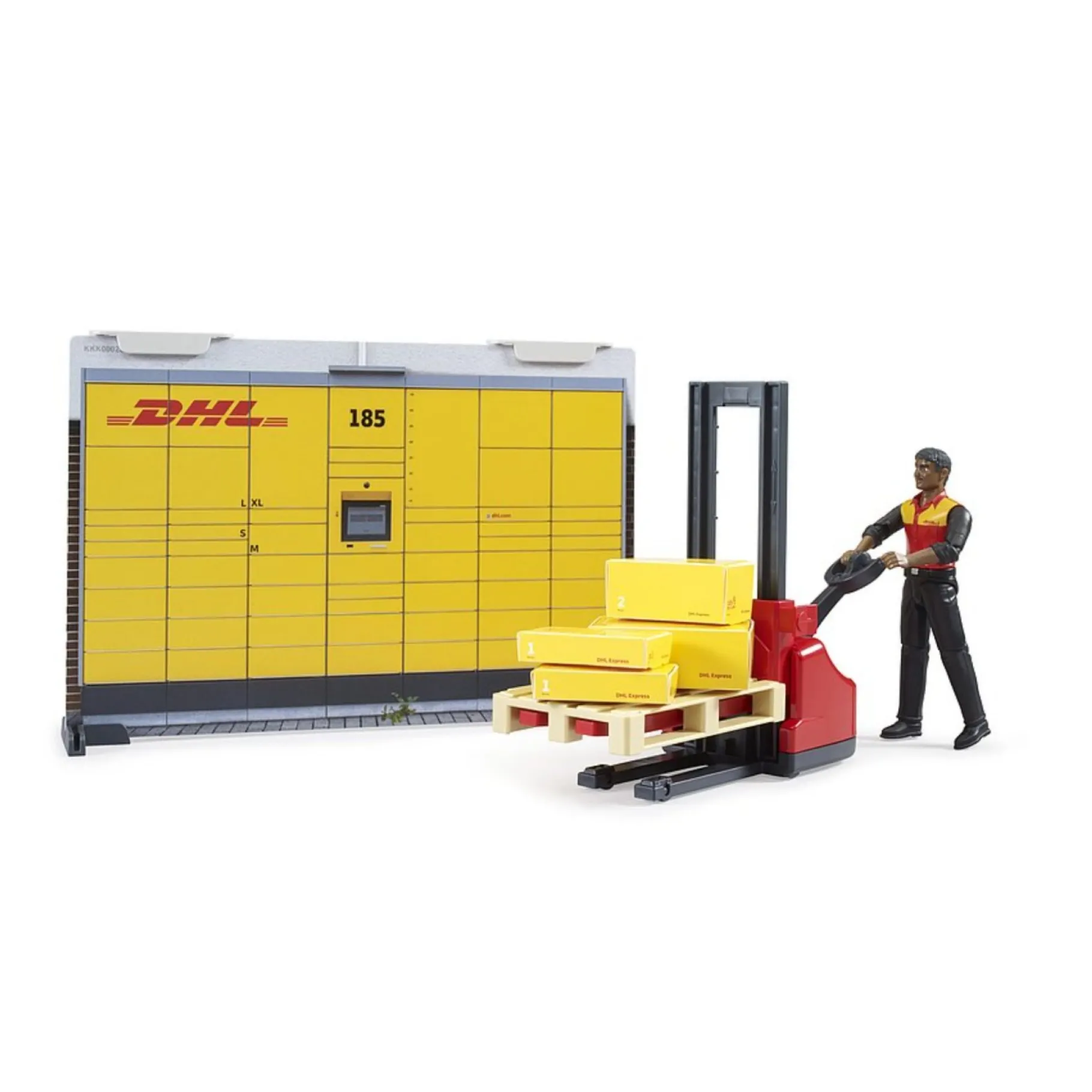 Speelsets|Jongens>Bruder DHL Pakketdienst met Palletwagen + Figuur