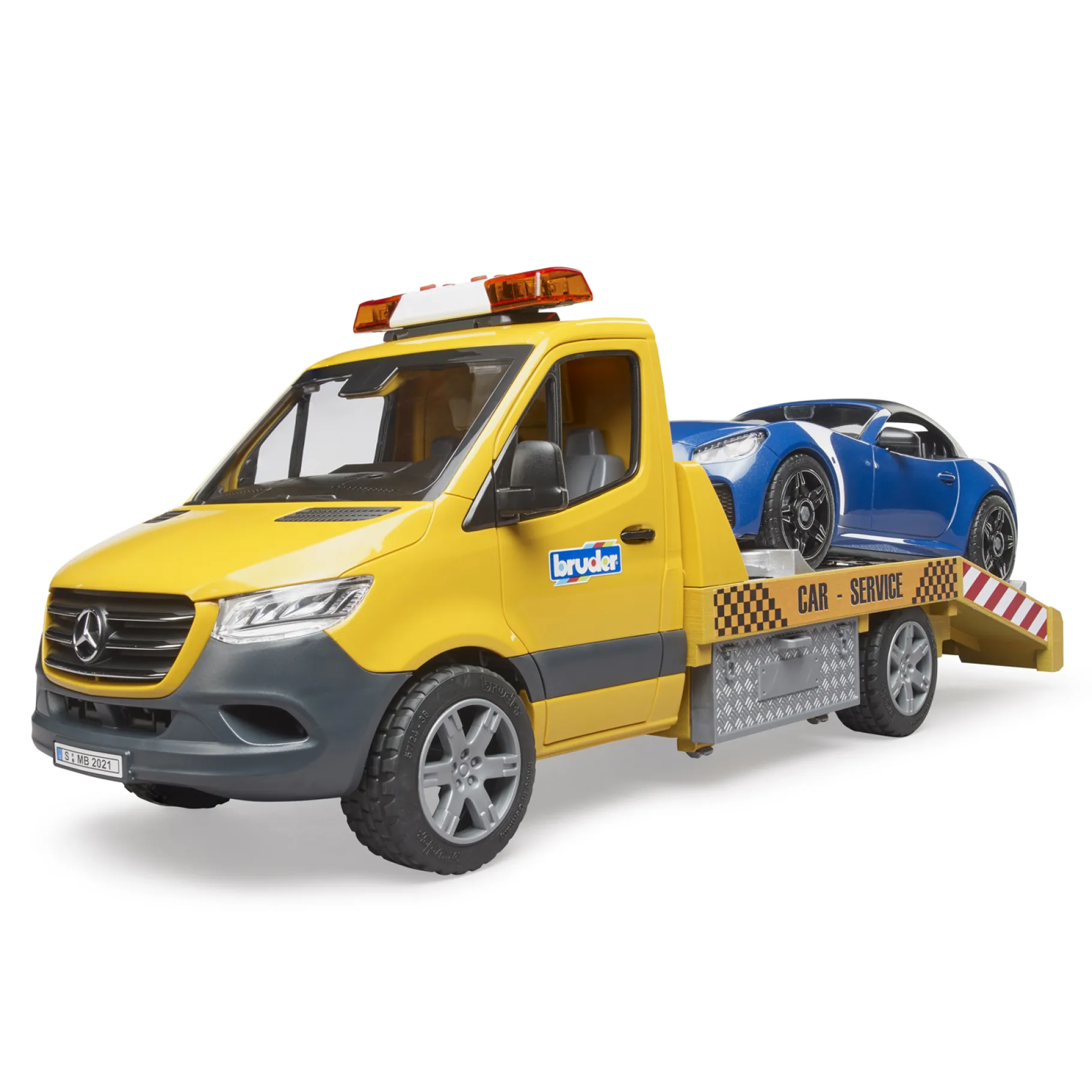 Auto's|Jongens>Bruder Mercedes Benz Sprinter Autotransporter en Roadster + Licht en Geluid