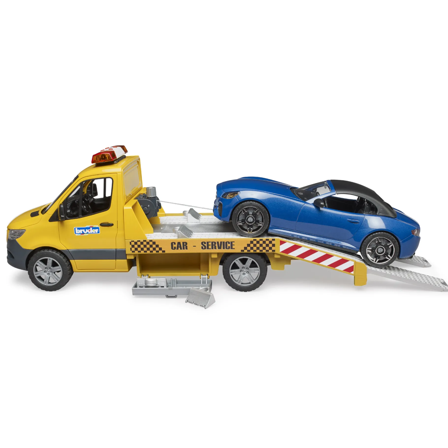 Auto's|Jongens>Bruder Mercedes Benz Sprinter Autotransporter en Roadster + Licht en Geluid