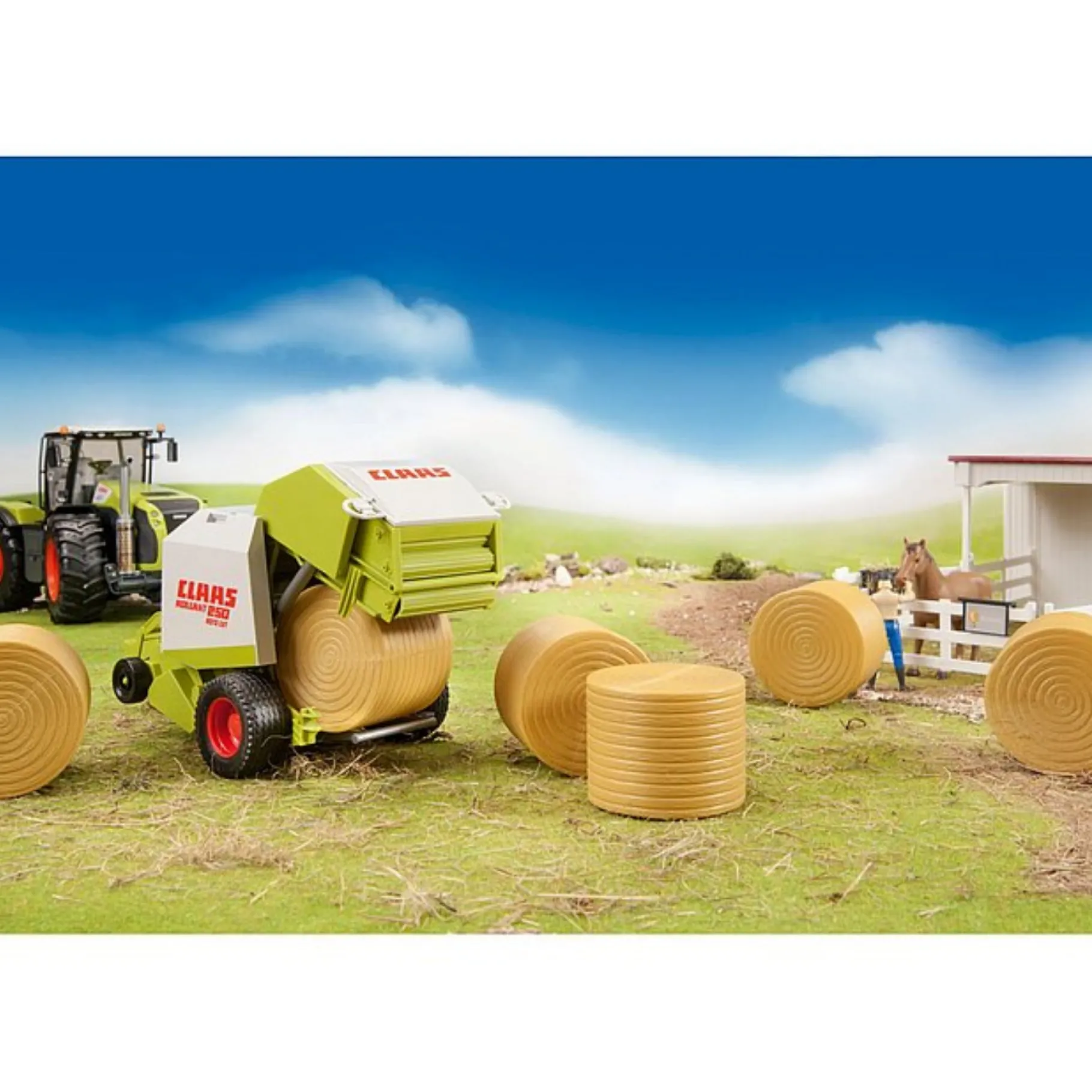 Boerderij|Jongens>Bruder Tractor Aanhanger Ronde Balenpers Claas Rollant 250