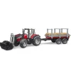 Boerderij|Jongens>Bruder Tractor Massey Ferguson 7480 Met Houttransport Aanhanger
