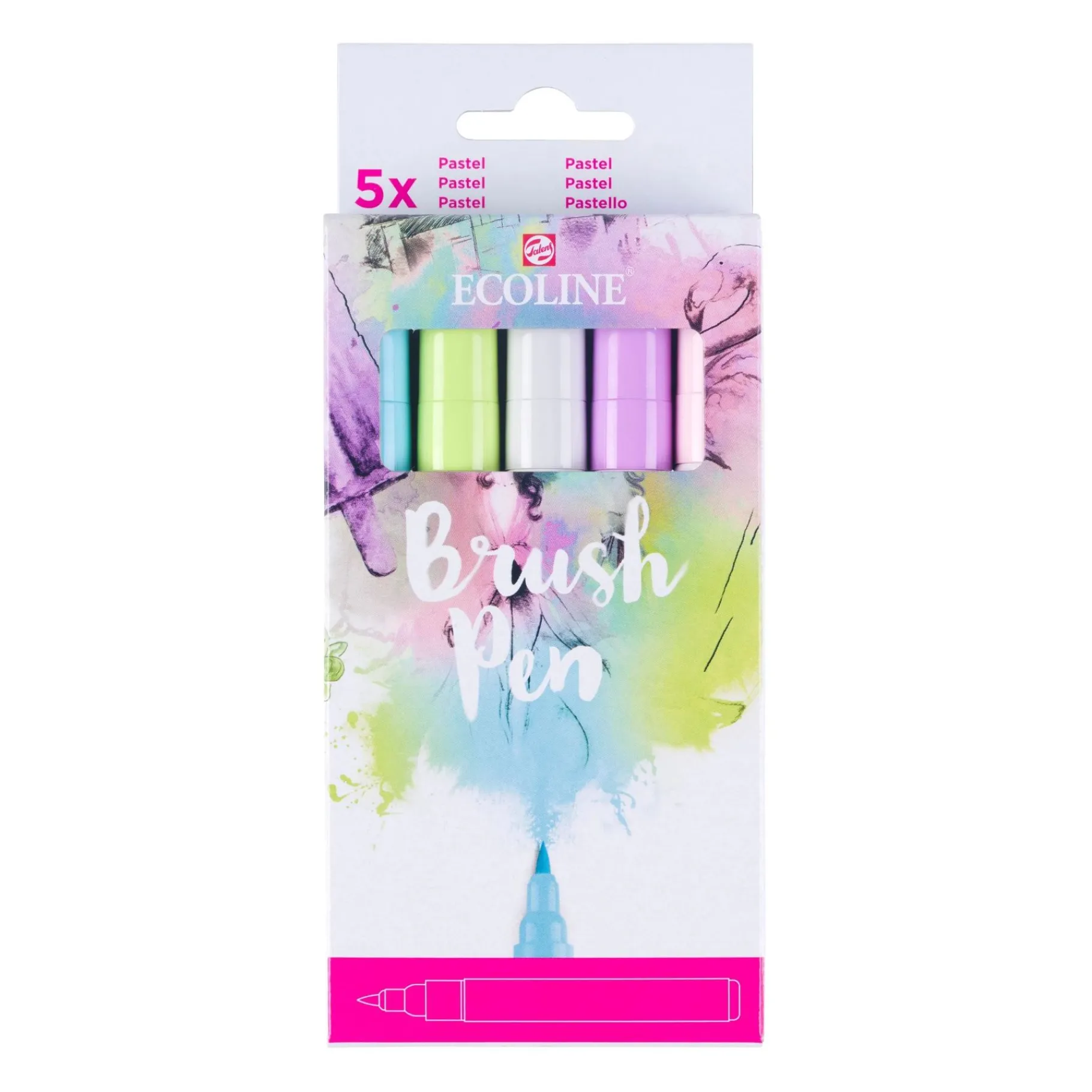 Tekenen / Kleuren>Bruynzeel brush pen set ecoline pastel 5 stuks