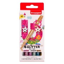 Tekenen / Kleuren> Bruynzeel glitter viltstiften pastel 6 stuks