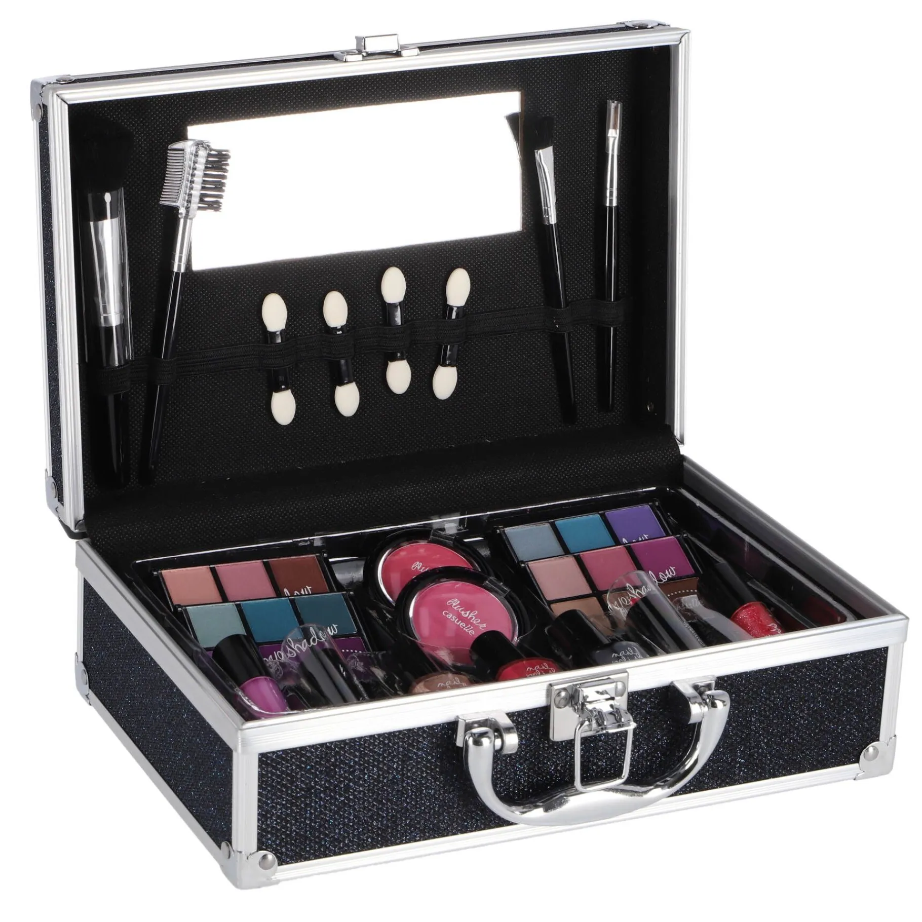 Make-Up> Casuelle Aluminium Koffer Blauw Zwart Glitter
