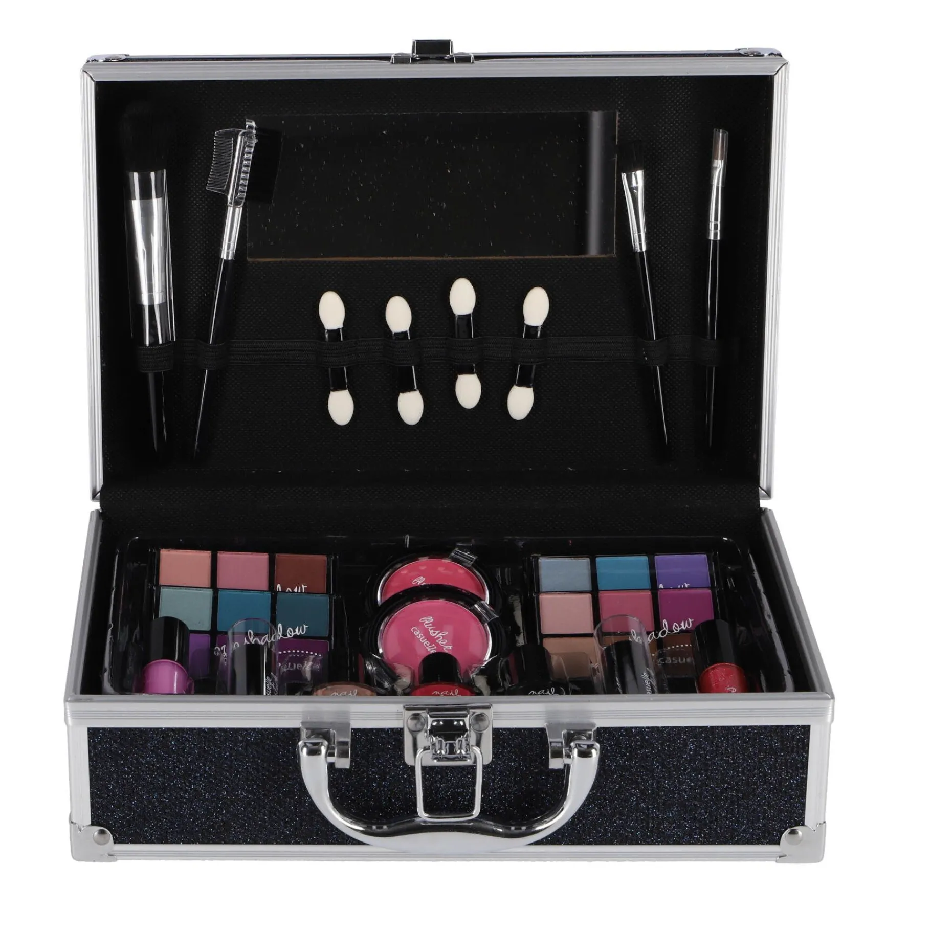 Make-Up> Casuelle Aluminium Koffer Blauw Zwart Glitter