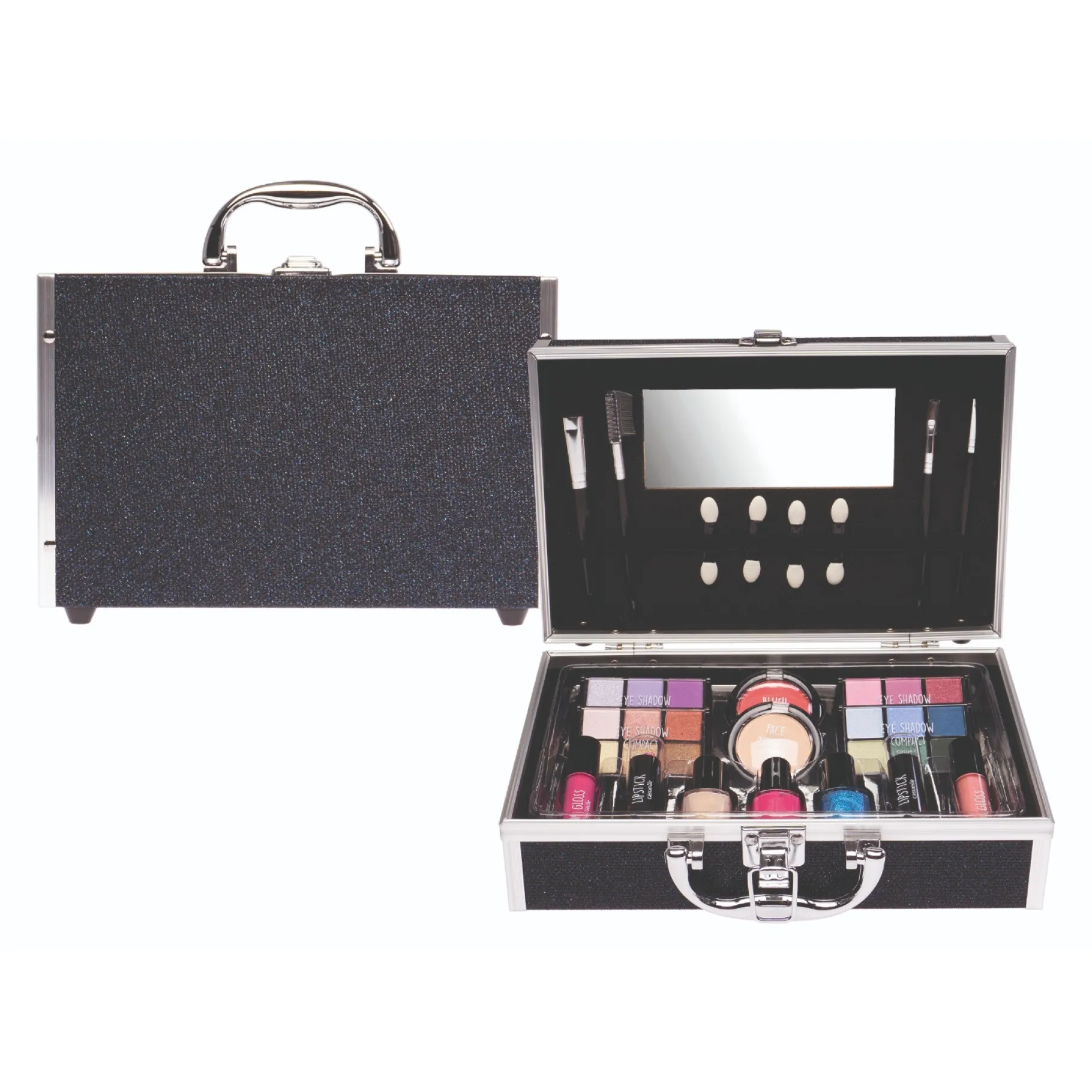 Make-Up> Casuelle Aluminium Koffer Blauw Zwart Glitter