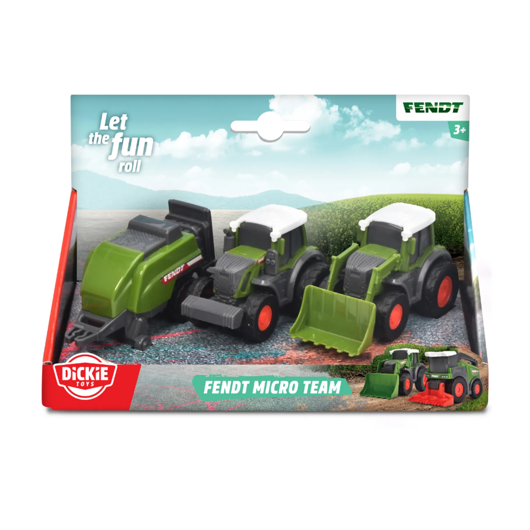Boerderij|Jongens>Dickie Toys Fendt Tractor 3-Delige set (3 Assorti) 9 Cm
