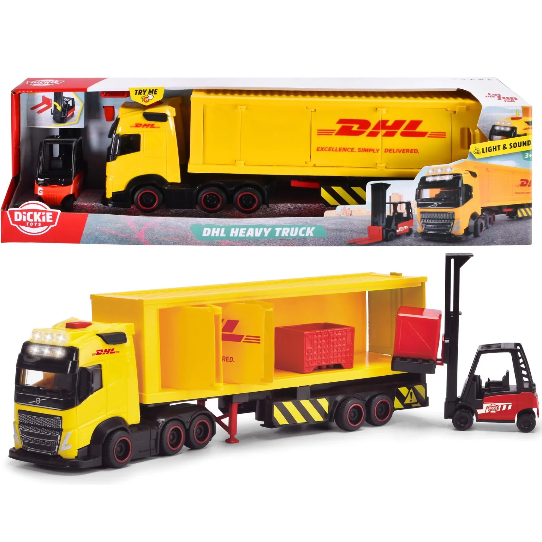 Jongens|Auto's> Dickie Toys vrachtwagen DHL met heftruck met licht