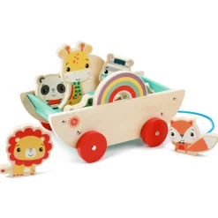 Loopfiguren|Looptrainer> Fisher-Price Houten Kar Pull Along Met Dieren