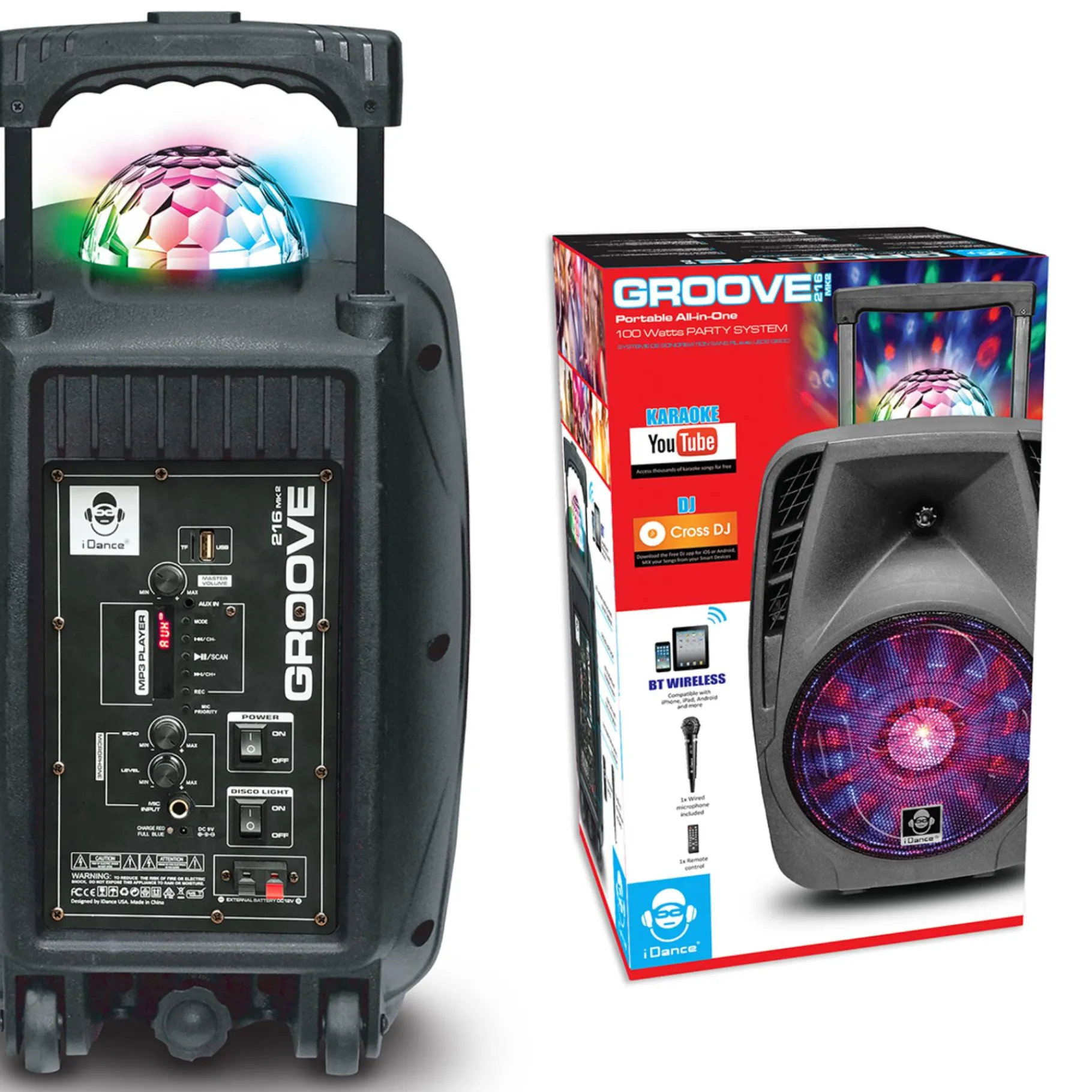 Disco> Idance boombox met licht en wielen en Micro