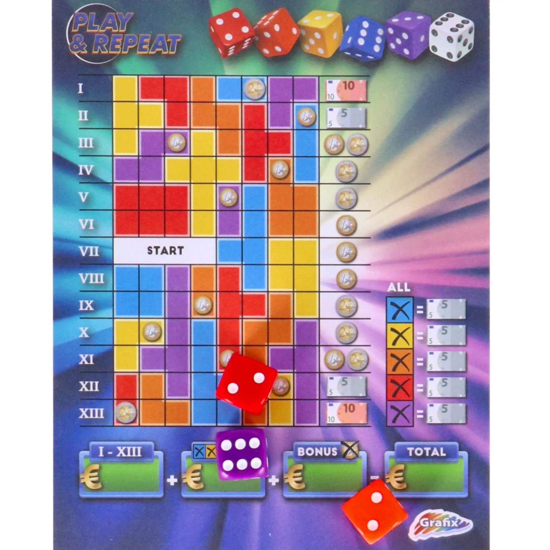 Dobbelspellen>Grafix 2-in-1: Regenboog & Speel & Herhaal - Dobbelspel