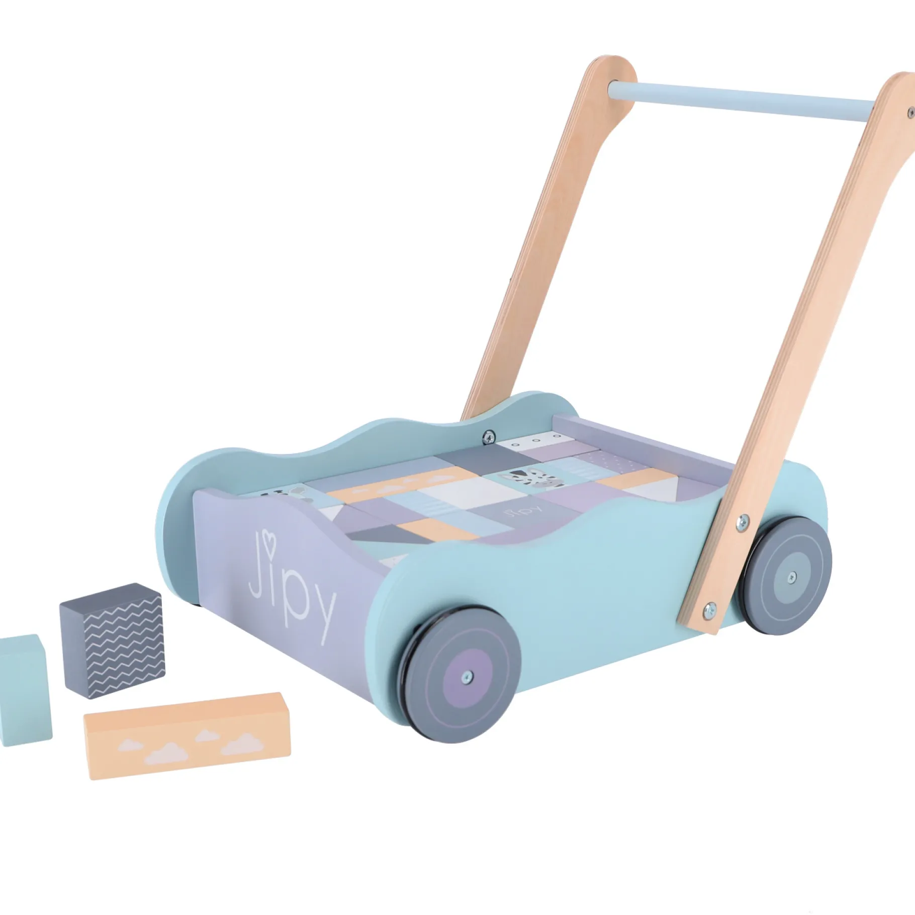 Houten Blokken>Jipy Houten Blokkenkar Met Blokken Hout Uni