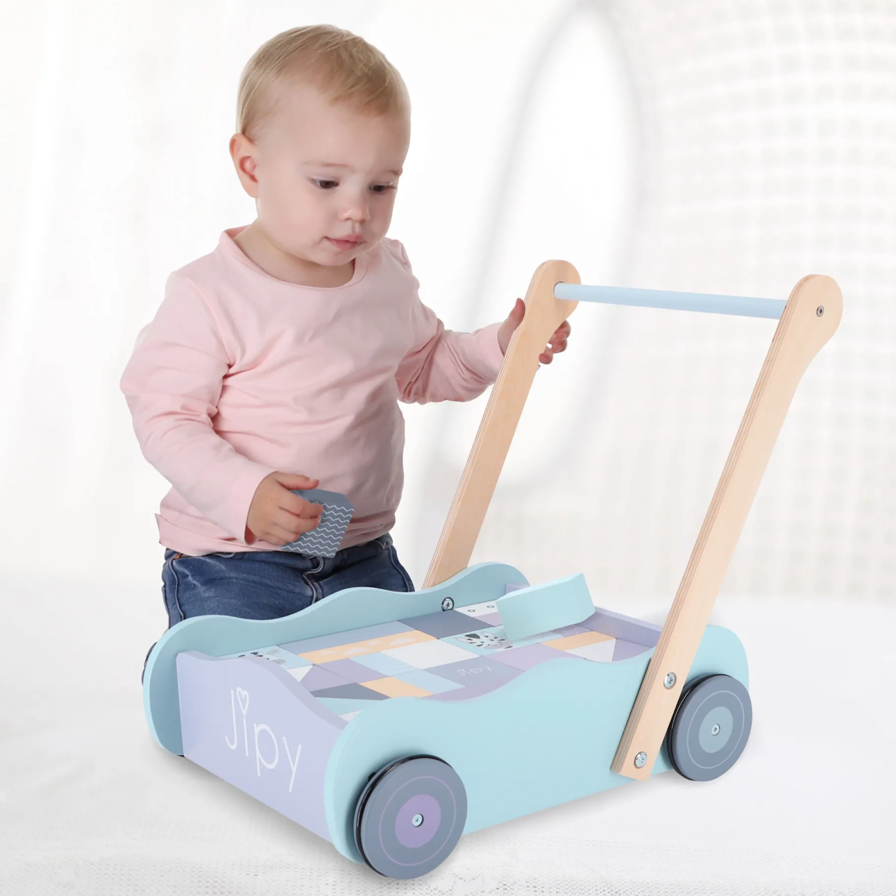 Houten Blokken>Jipy Houten Blokkenkar Met Blokken Hout Uni