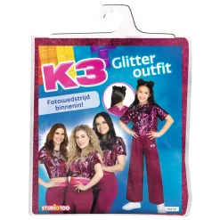 Verkleden|Meisjes></noscript>Studio 100 K3 Verkleedkleding Outfit Broekpak Glitter Roze  6-8 Jaar