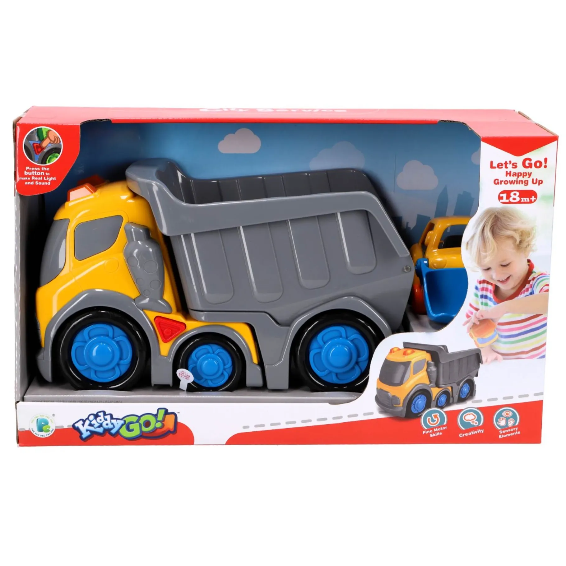 Voertuigen|Baby Voertuigen> KiddyGo dump truck met licht en geluid 31 cm