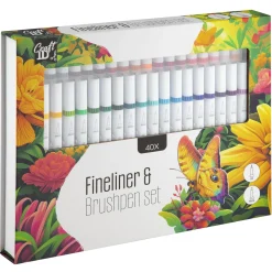 Schrijfwaren> Kleurset fineline + brushpen 40 Delig in luxe box