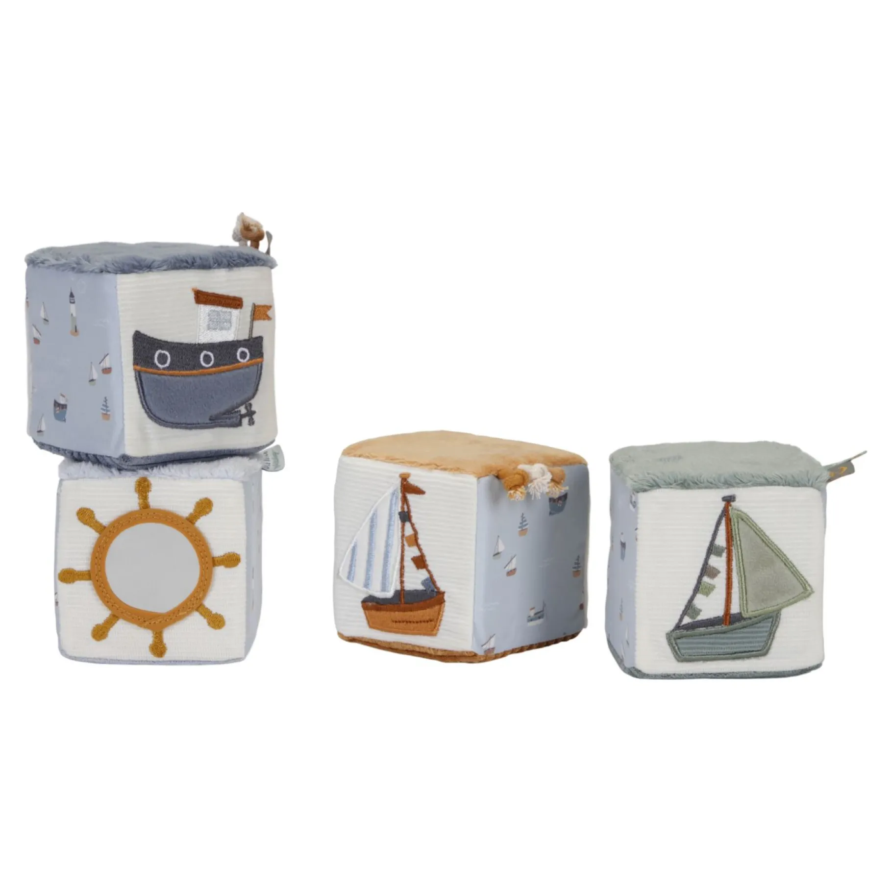 Plucheknuffels|Babyspeelgoed>Tiamo Little Dutch Blokkenset Zacht Sailors Bay