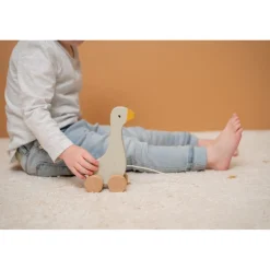 Loopfiguren|Looptrainer>Tiamo Little Dutch Hout Trekfiguur Gans
