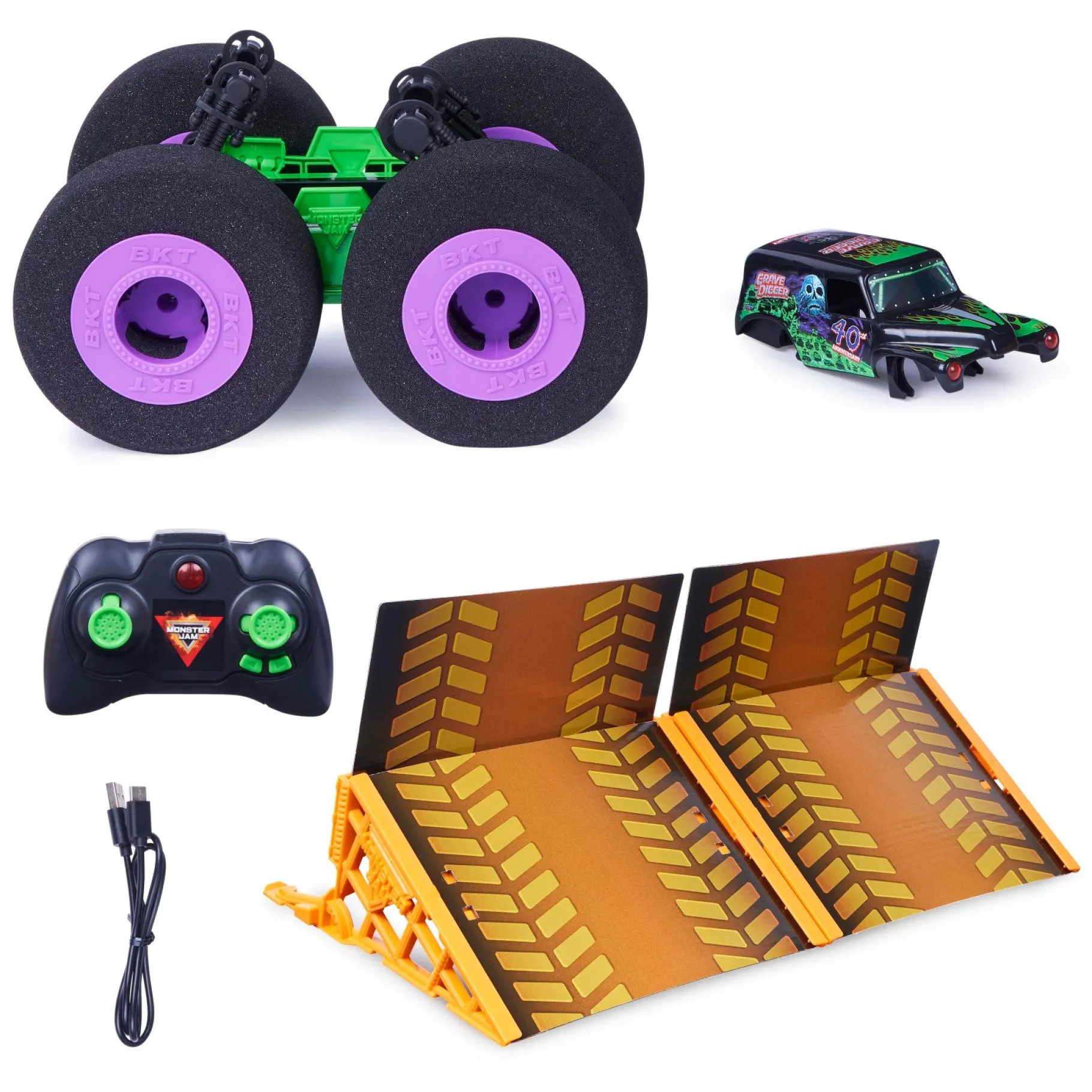 Auto's|Jongens>Spinmaster Monster Jam 1:15 Rc Ramp Champ Grave Digger