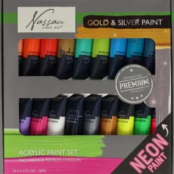 Verven / Schilderen> Nassau verfset 18 kleuren 36ml neon/metallic