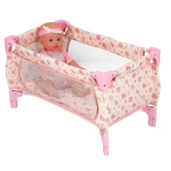 Poppen Accessoires></noscript> Poppenbed opvouwbaar roze bloem