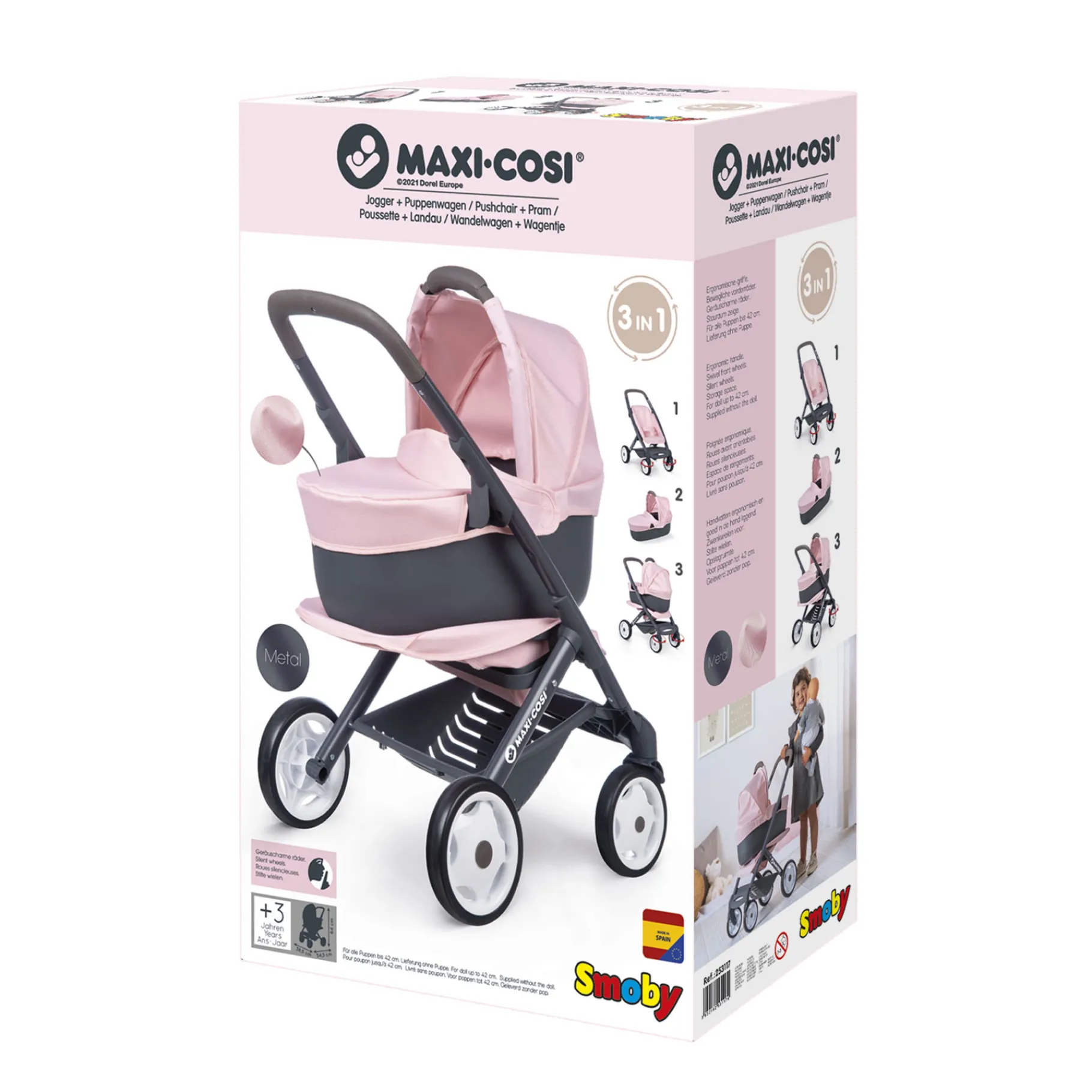 Poppenwagens>Smoby Poppenwagen Quinny 3 In 1 Licht Roze
