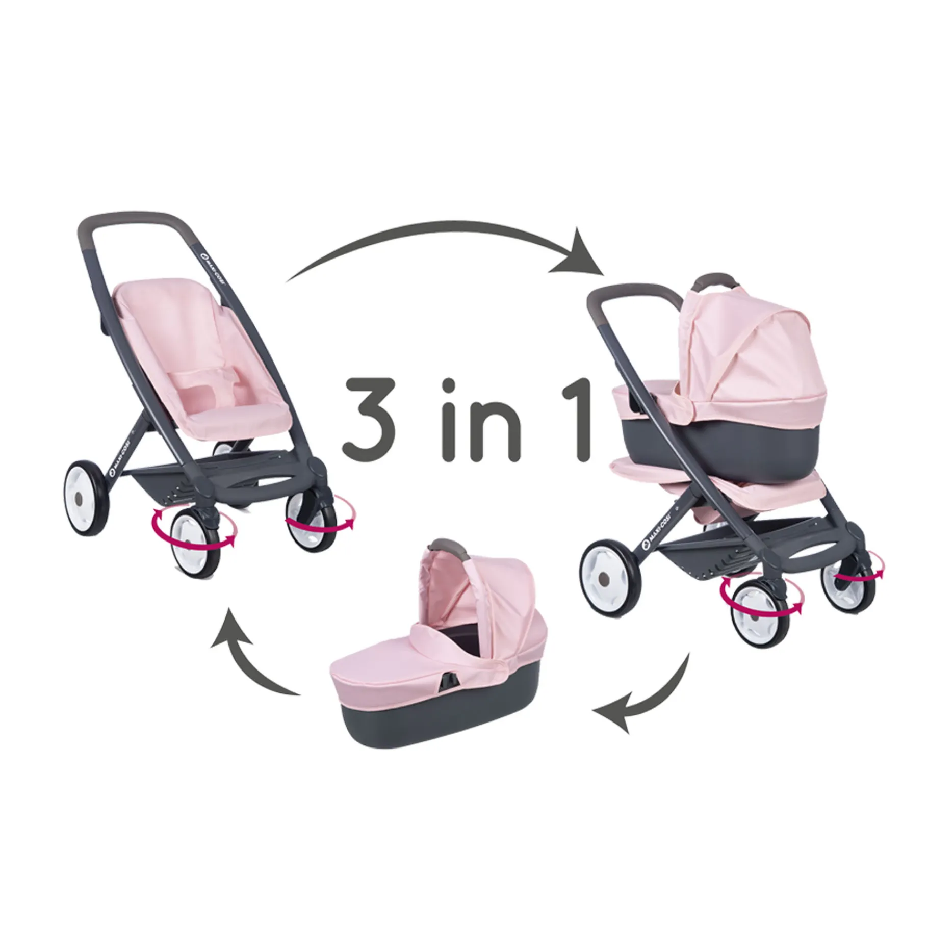 Poppenwagens>Smoby Poppenwagen Quinny 3 In 1 Licht Roze