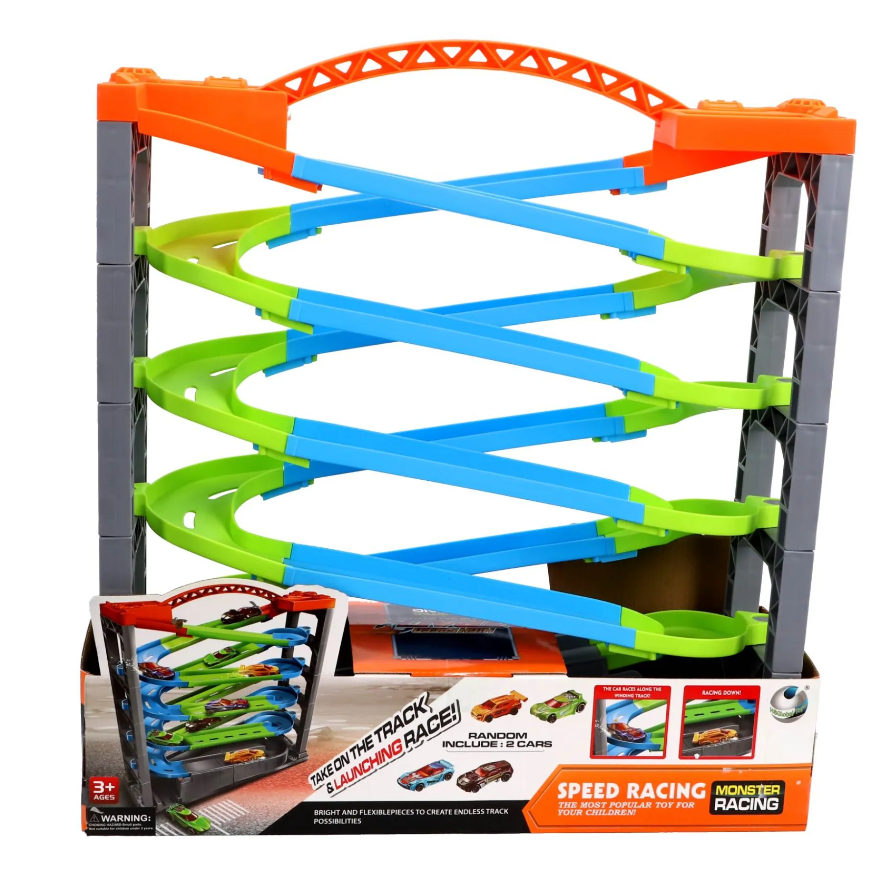 Racebanen|Jongens> Racebaan deluxe met 5 lagen en 2 auto's