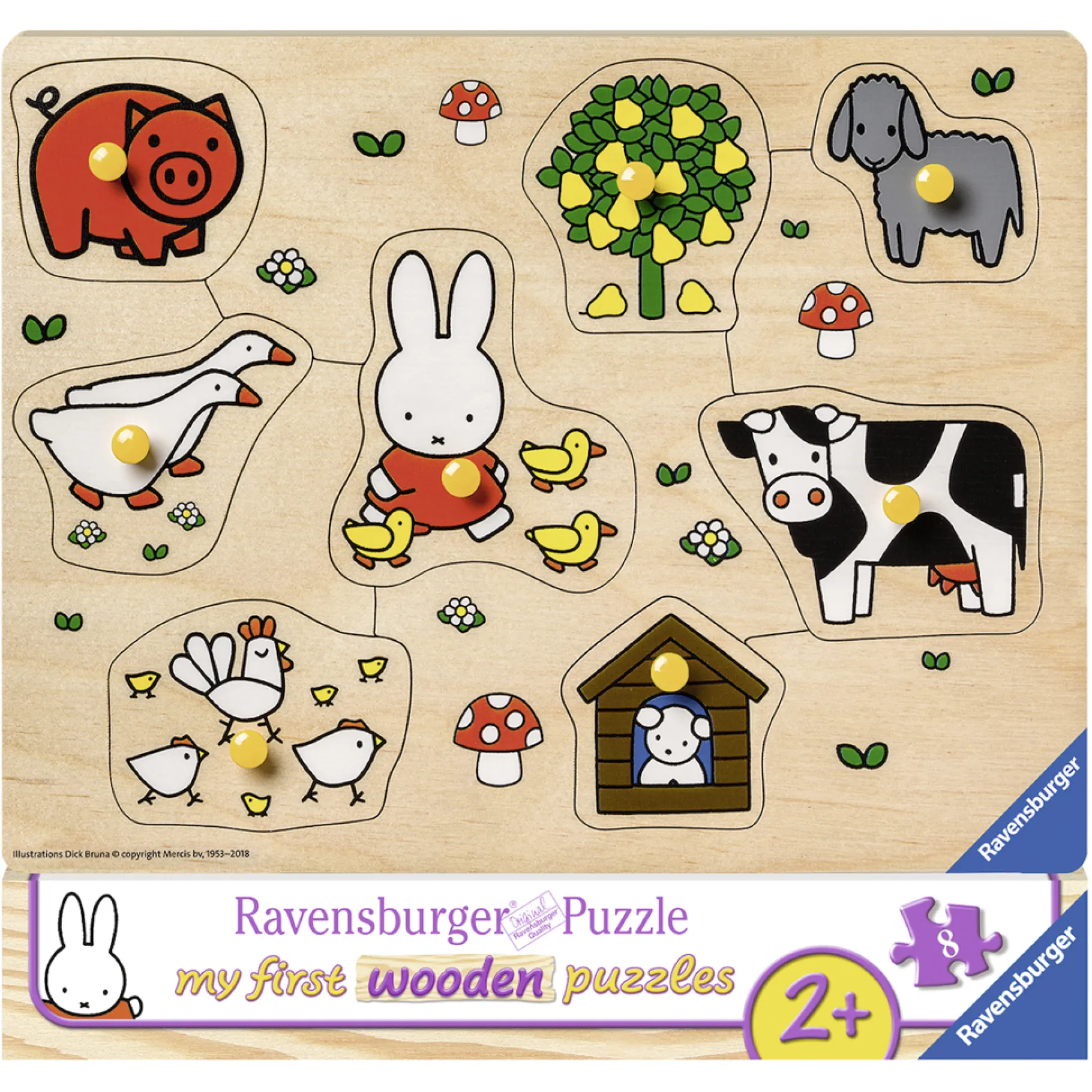 Houten Puzzels>Nijntje Ravensburger puzzel Hout Op De Boerderij 8 Stukjes