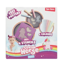 Stoepkrijt> Stoepkrijt met 4 sjablonen eenhoorn