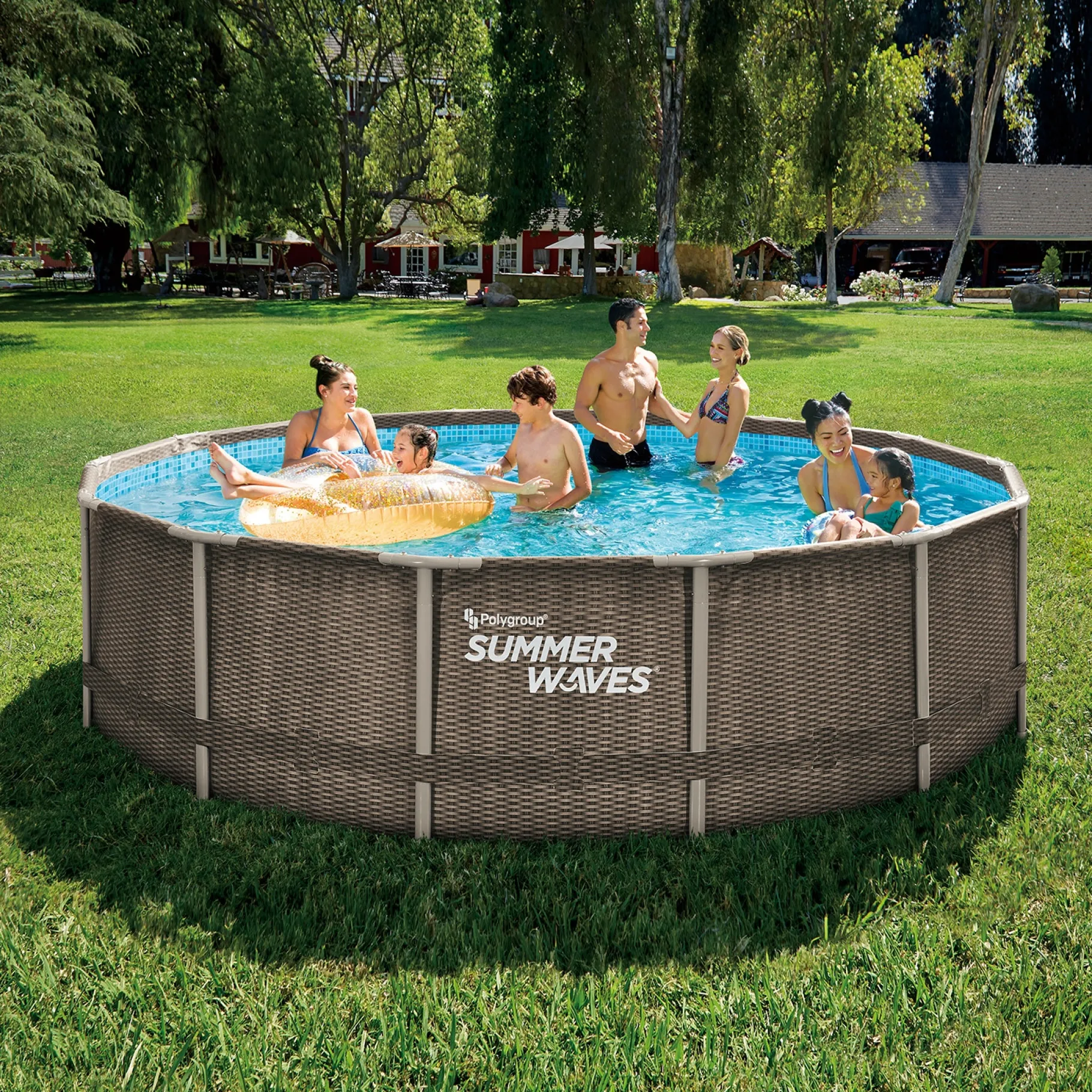 Zwemmen En Waterspeelgoed|Zwembaden>Summer Waves Zwembad Elite Frame 427 x 107 cm Dark Double Rattan + filterpomp