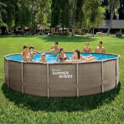 Zwemmen En Waterspeelgoed|Zwembaden>Summer Waves Zwembad Elite Frame 488 X 122 cm  Dark Triple Basketweave + zandfilterpomp