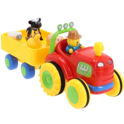 Boerderij|Jongens> Tractor met dieren op aanhanger met geluid