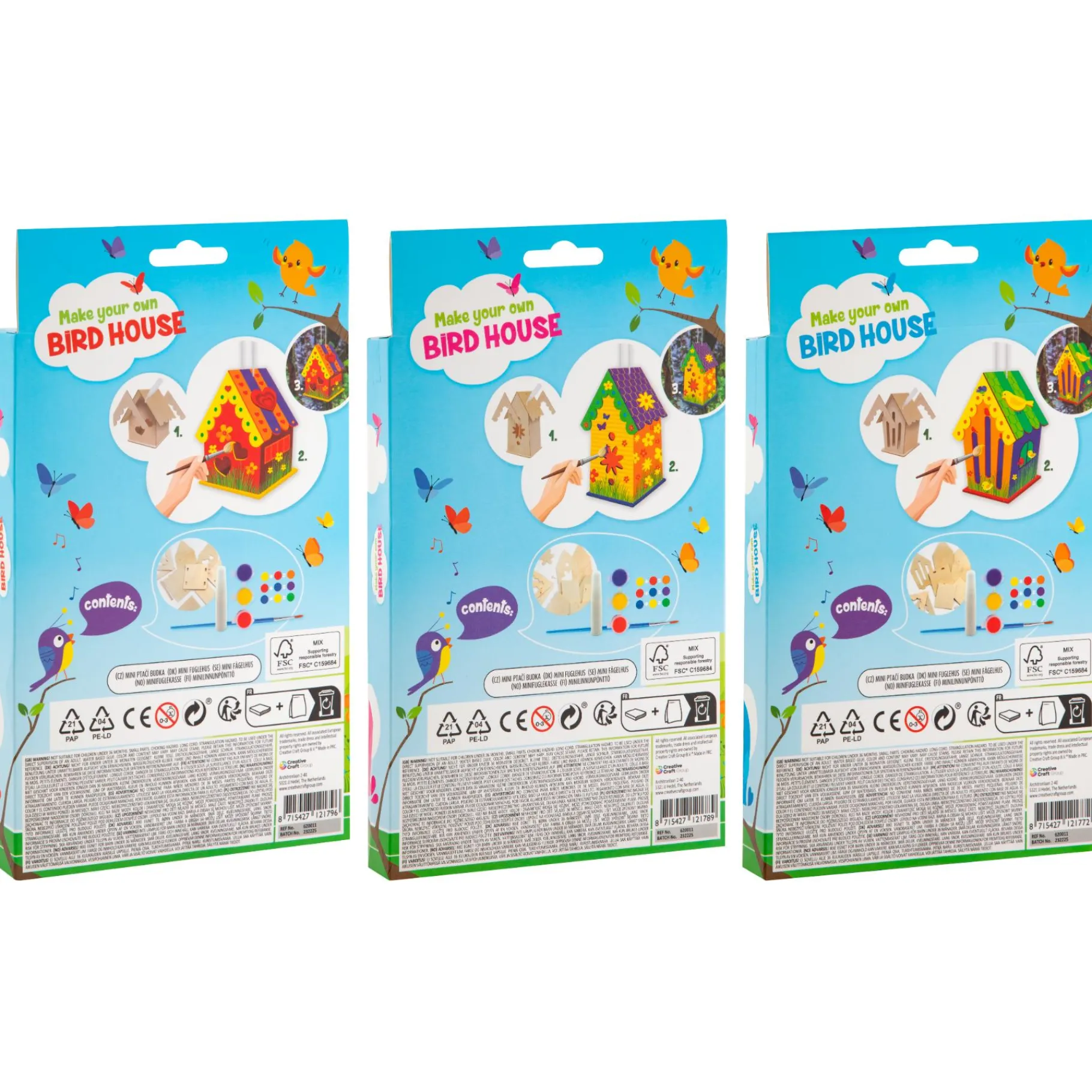 Knutselsets> Vogelhuisje maken mini 3 assorti