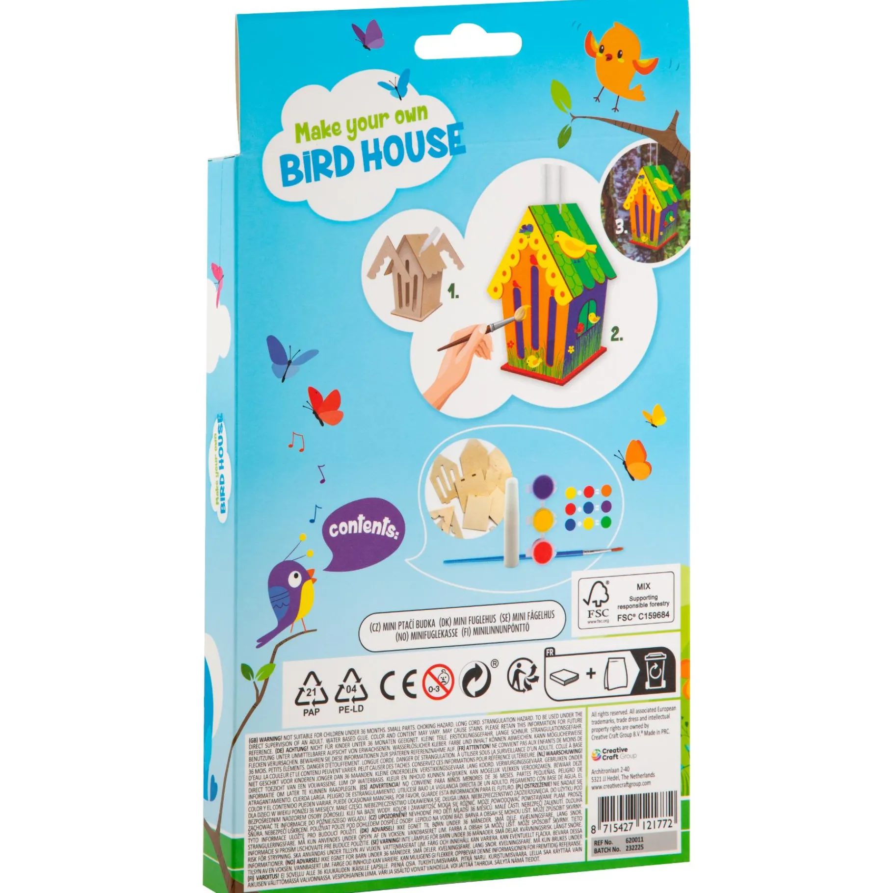 Knutselsets> Vogelhuisje maken mini 3 assorti